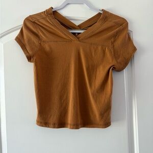 FP Movement by Free People Brown Short Sleeve V-Neck Top